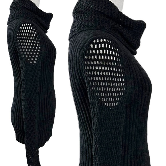 Escada Ribbed Fishnet Sleeves Turtleneck Sweater in Black Size 36 Small Euro - Picture 5 of 10